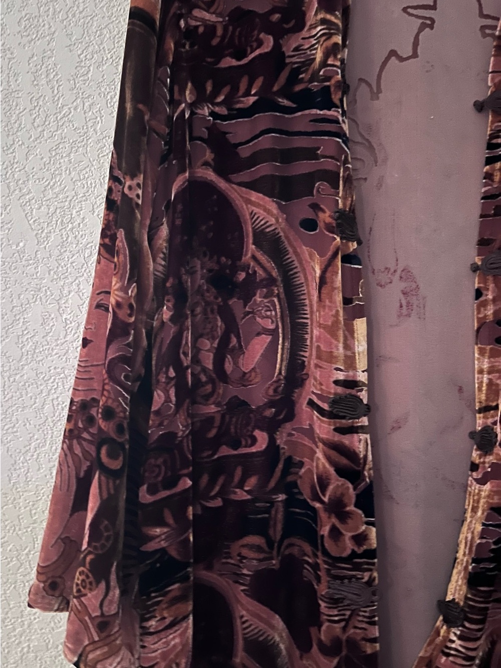 Vintage Velvet Kwan Yin Burnout Kimono Robe - Brown/Beige - Picture 4 of 9